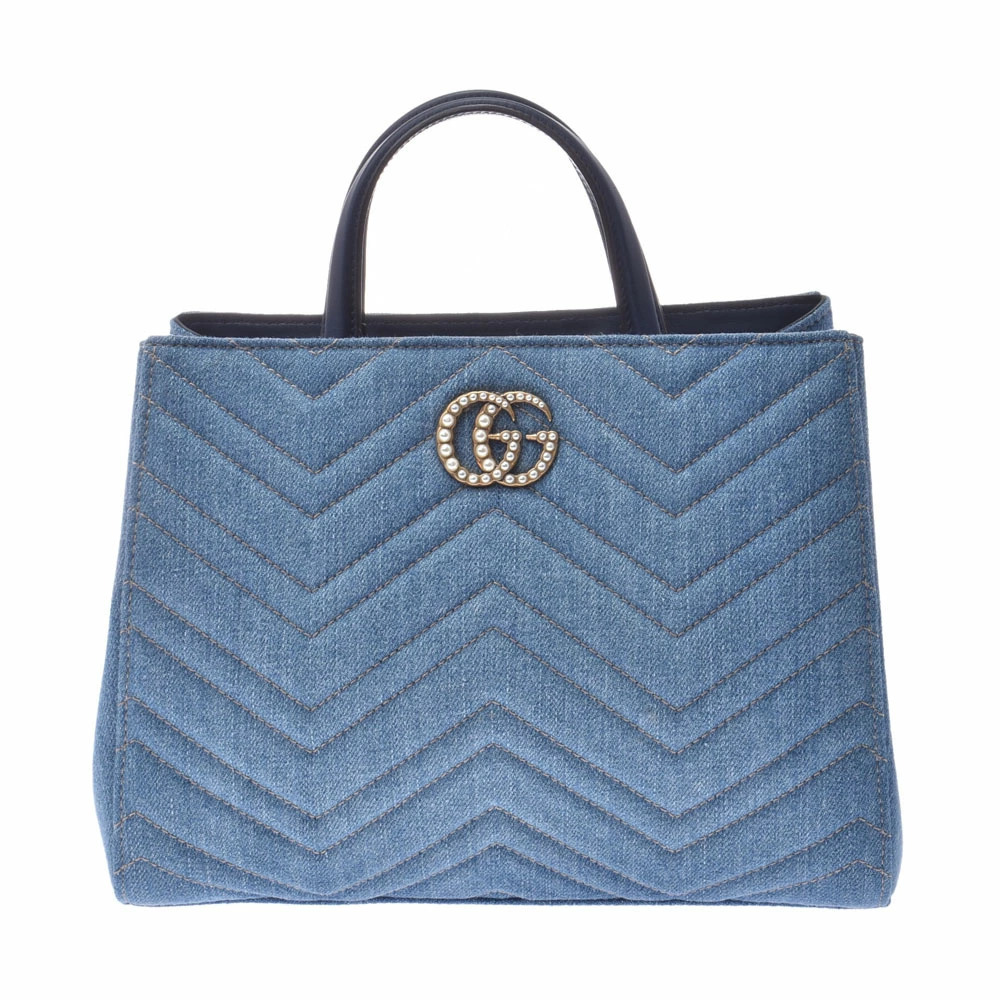 GUCCI GG Marmont 2way Handbag Pearl Limited Blue Denim Bag